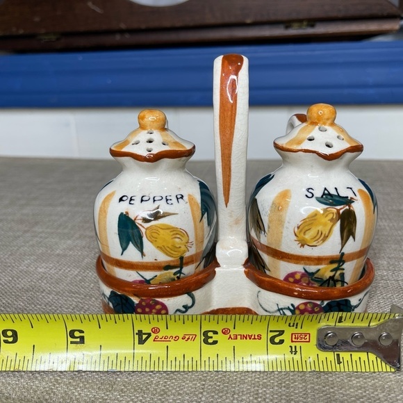 Vintage Nasco Japan Hand Painted Salt And Pepper Shakers Set With Holder Pear - Picture 8 of 9